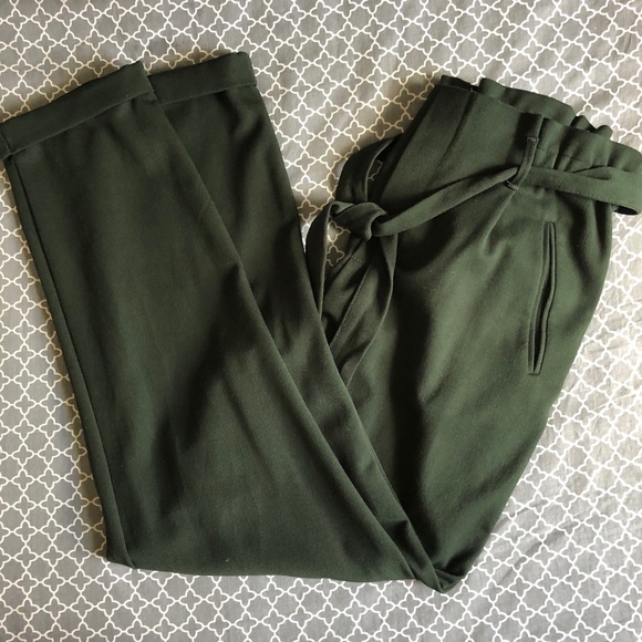 Zara Pants - Zara Trafaluc Green Pleated Trousers with Belt